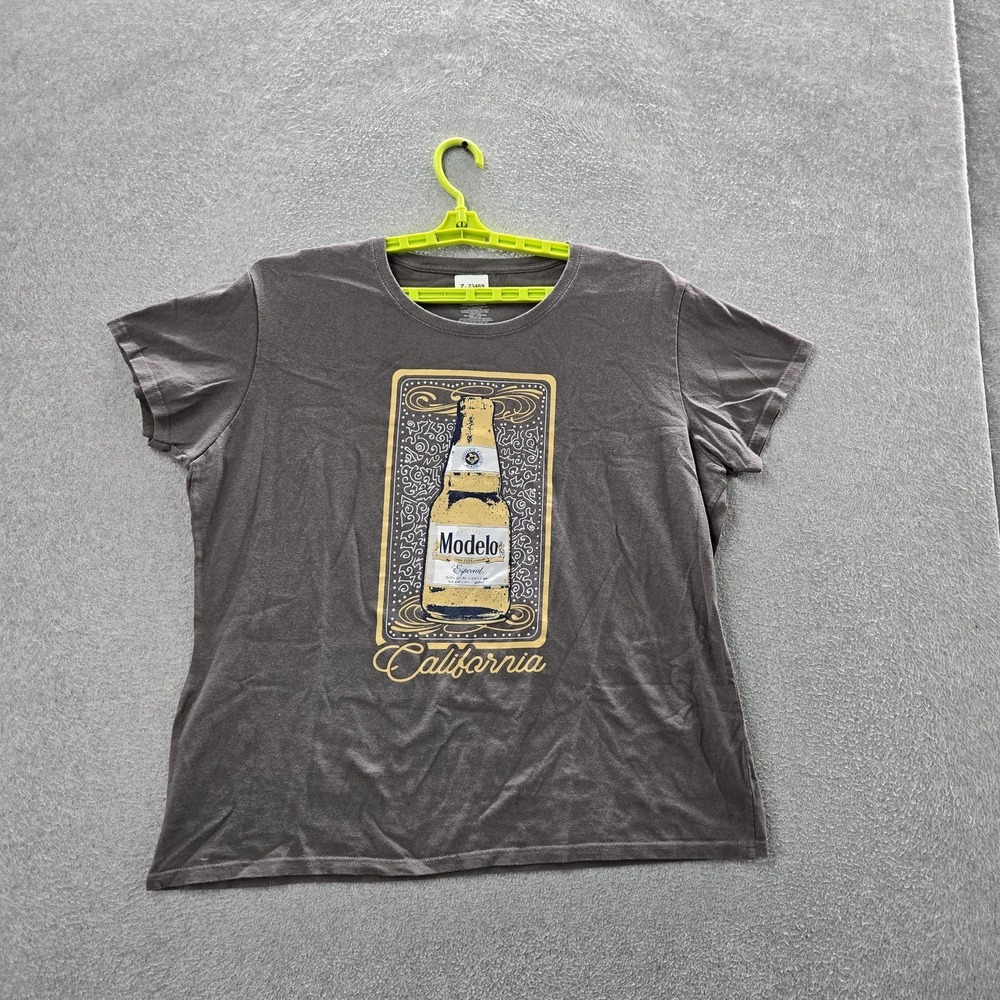 Modelo Men Shirt 2XL Gray Graphic‎ Beer Bottle Casual Logo Short Sleeve